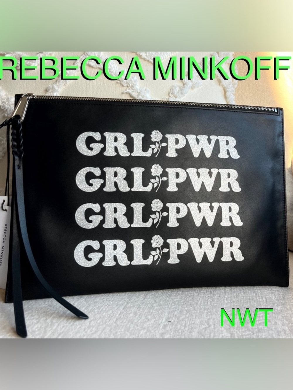 REBECCA MINKOFF GRL PWR leather clutch black
